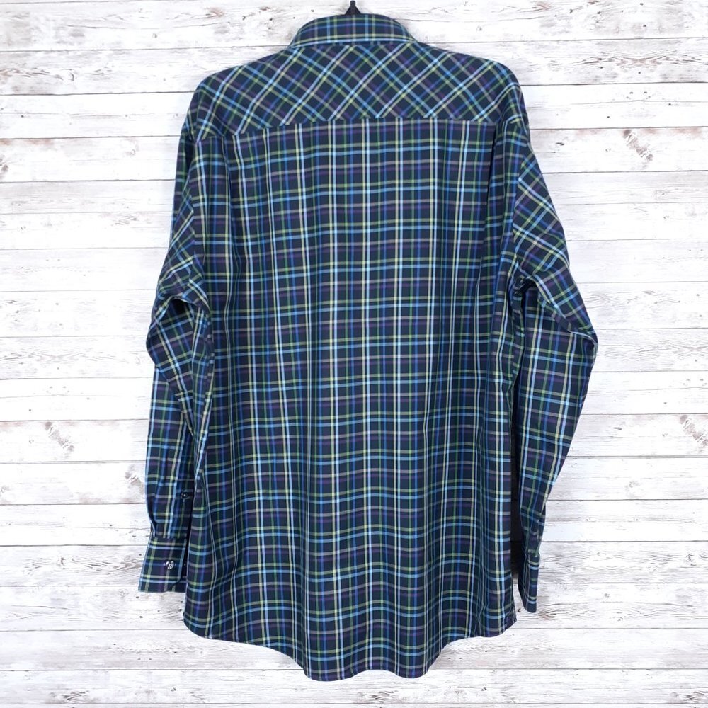 Leo Chevalier Mens Dress Shirt L Blue Plaid 988 - Picture 2 of 4